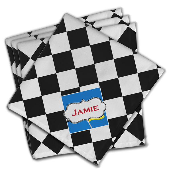 Custom Checkers & Racecars Cloth Napkins (Set of 4) (Personalized)