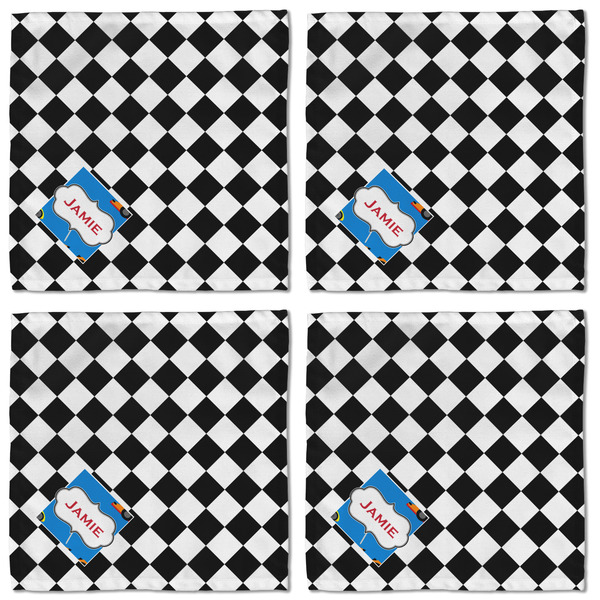 Checkers & Racecars Cloth Napkins - Personalized Lunch (APPROVAL) Set of 4