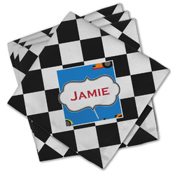 Checkers & Racecars Cloth Cocktail Napkins - Set of 4 w/ Name or Text