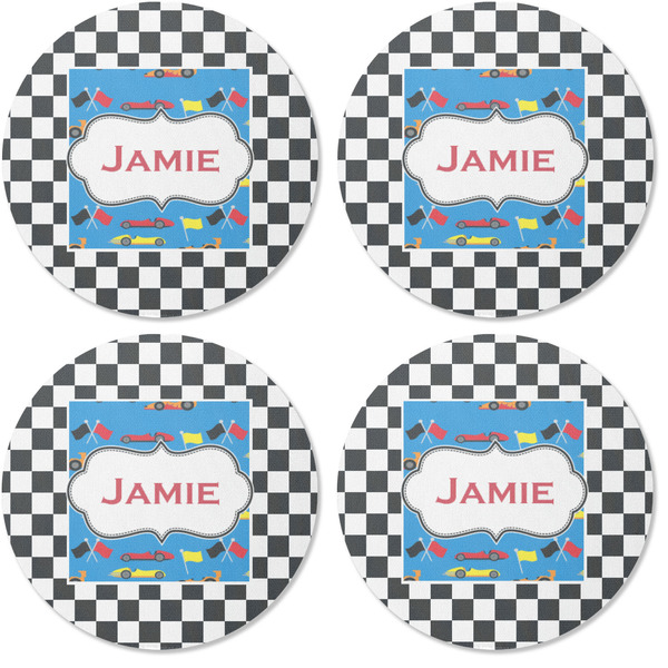 Checkers & Racecars Coaster Round Rubber Back - Apvl