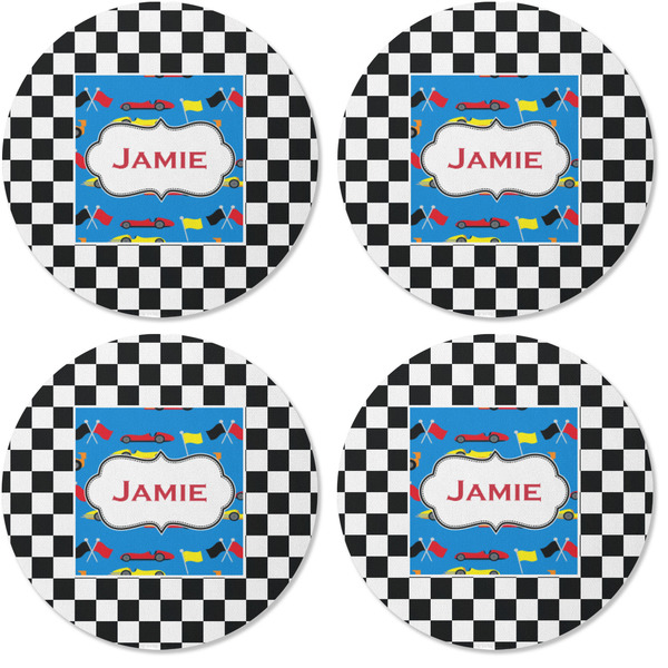 Checkers & Racecars Coaster Round Rubber Back - Apvl