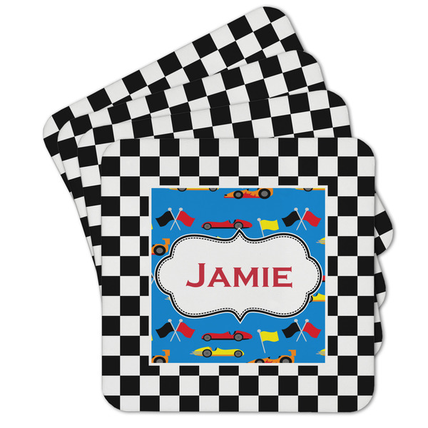 Custom Checkers & Racecars Cork Coaster - Set of 4 w/ Name or Text