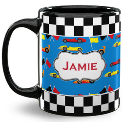 Checkers & Racecars 11 Oz Coffee Mug - Black (Personalized)