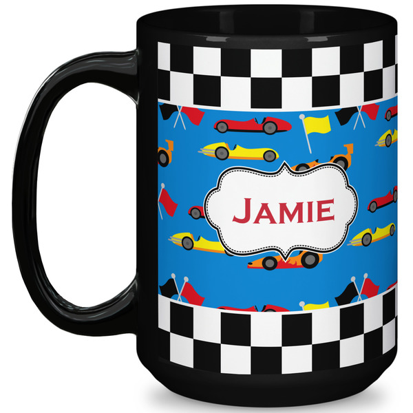 Custom Checkers & Racecars 15 Oz Coffee Mug - Black (Personalized)