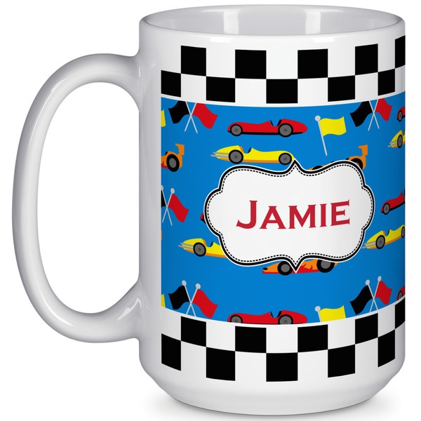 Custom Checkers & Racecars 15 Oz Coffee Mug - White (Personalized)