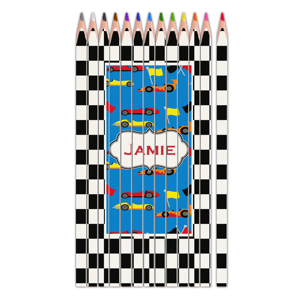Custom Checkers & Racecars Colored Pencils (Personalized)