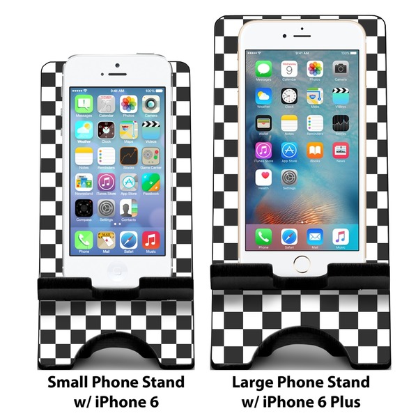 Checkers & Racecars Compare Phone Stand Sizes - with iPhones