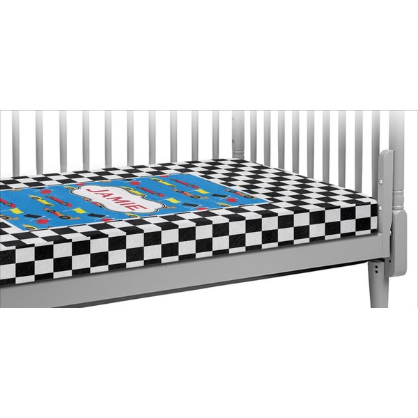 Custom Checkers & Racecars Crib Fitted Sheet (Personalized)