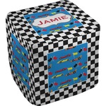 Checkers & Racecars Cube Pouf Ottoman - 13" (Personalized)