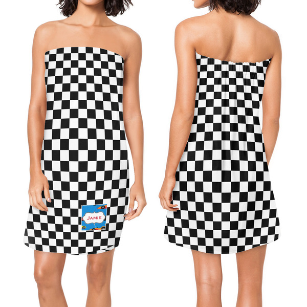 Checkers & Racecars Custom Bath Wrap - Front & Back View