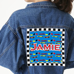 Checkers & Racecars Twill Iron On Patch - Custom Shape - 3XL (Personalized)