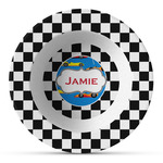Checkers & Racecars Plastic Bowl - Microwave Safe - Composite Polymer (Personalized)