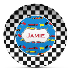 Checkers & Racecars Microwave Safe Plastic Plate - Composite Polymer (Personalized)