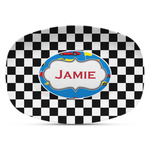 Checkers & Racecars Plastic Platter - Microwave & Oven Safe Composite Polymer (Personalized)