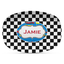 Checkers & Racecars Plastic Platter - Microwave & Oven Safe Composite Polymer (Personalized)