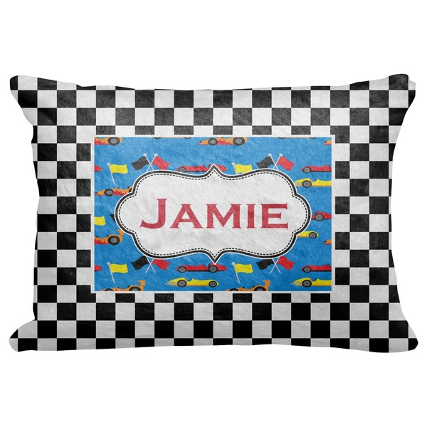Custom Checkers & Racecars Decorative Baby Pillowcase - 16"x12" (Personalized)