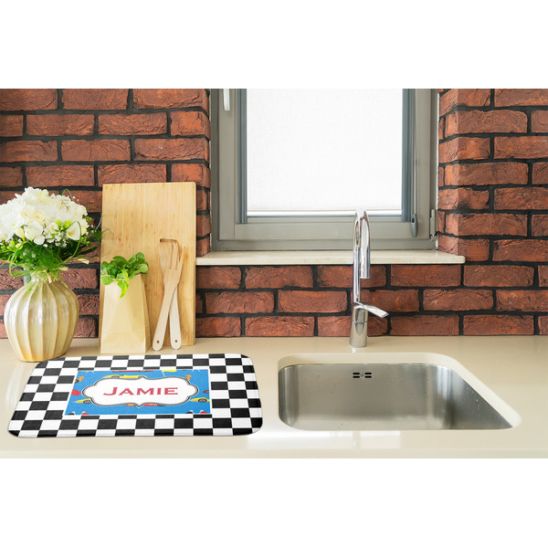 Checkers & Racecars Dish Drying Mat - LIFESTYLE 2