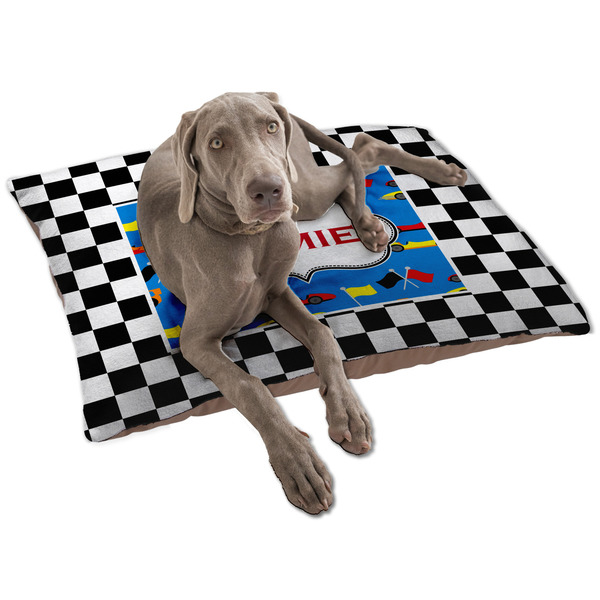 Custom Checkers & Racecars Dog Bed - Large w/ Name or Text