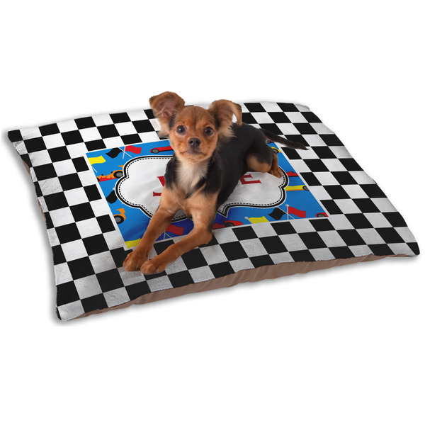 Custom Checkers & Racecars Dog Bed - Small w/ Name or Text