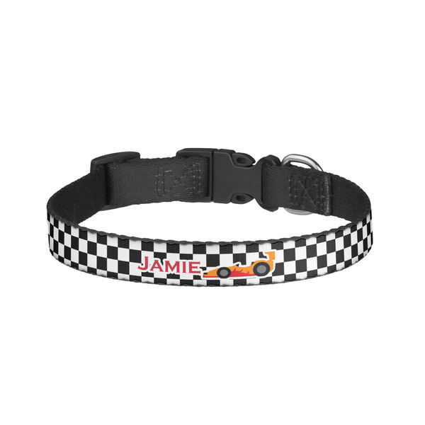 Custom Checkers & Racecars Dog Collar - Small (Personalized)