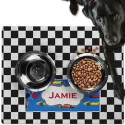 Checkers & Racecars Dog Food Mat - Large w/ Name or Text