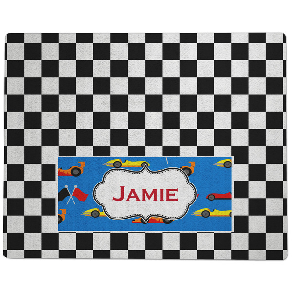 Checkers & Racecars Dog Food Mat - Large without Bowls
