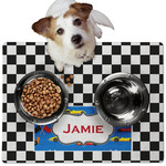 Checkers & Racecars Dog Food Mat - Medium w/ Name or Text
