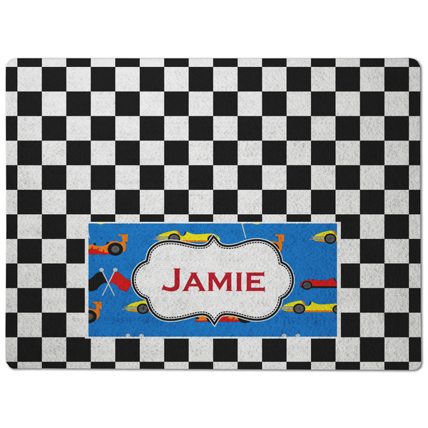 Checkers & Racecars Dog Food Mat - Medium without bowls
