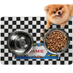 Checkers & Racecars Dog Food Mat - Small w/ Name or Text