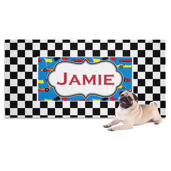 Custom Checkers & Racecars Dog Towel (Personalized)