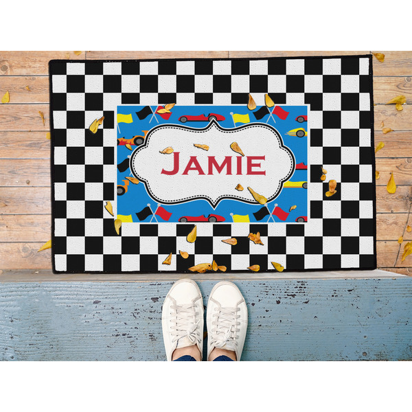 Checkers & Racecars Door Mat - LIFESTYLE (Med)