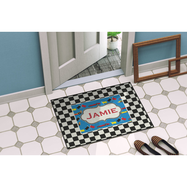 Checkers & Racecars Door Mat Lifestyle