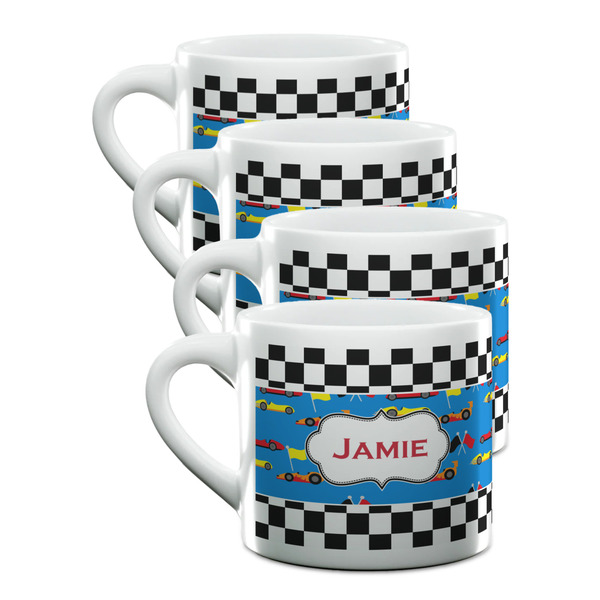 Custom Checkers & Racecars Double Shot Espresso Cups - Set of 4 (Personalized)