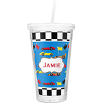 Checkers & Racecars Double Wall Tumbler with Straw (Personalized)