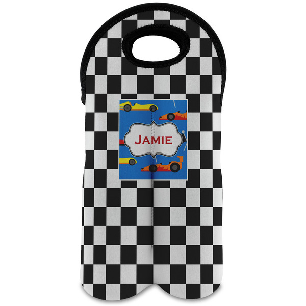 Custom Checkers & Racecars Wine Tote Bag (2 Bottles) (Personalized)