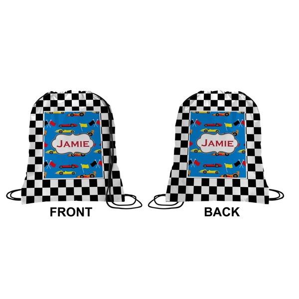Checkers & Racecars Drawstring Backpack Front & Back Medium