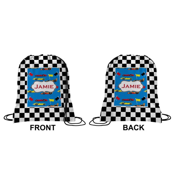 Checkers & Racecars Drawstring Backpack Front & Back Small