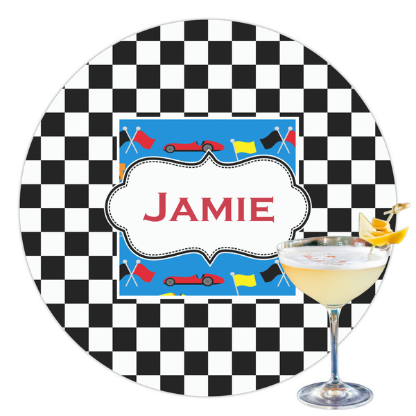 Custom Checkers & Racecars Printed Drink Topper - 3.5" (Personalized)