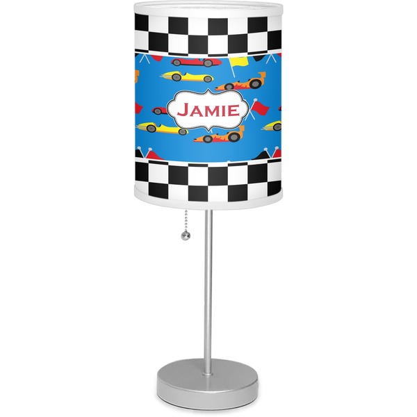 Custom Checkers & Racecars 7" Drum Lamp with Shade Linen (Personalized)