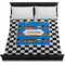 Checkers & Racecars Duvet Cover - Queen - On Bed - No Prop