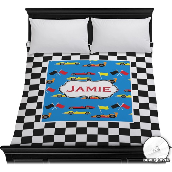 Custom Checkers & Racecars Duvet Cover - Full / Queen (Personalized)