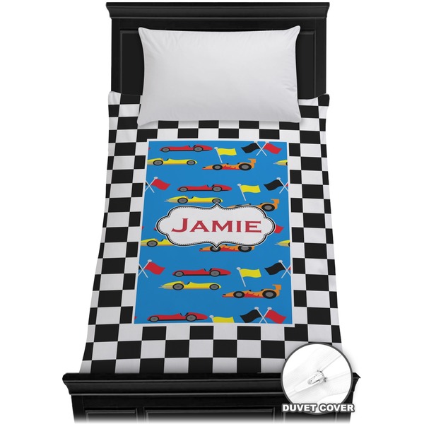 Custom Checkers & Racecars Duvet Cover - Twin (Personalized)