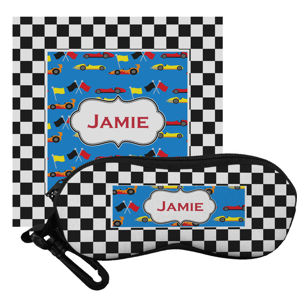 Custom Checkers & Racecars Eyeglass Case & Cloth (Personalized)