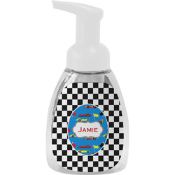 Checkers & Racecars Foam Soap Bottle - White (Personalized)