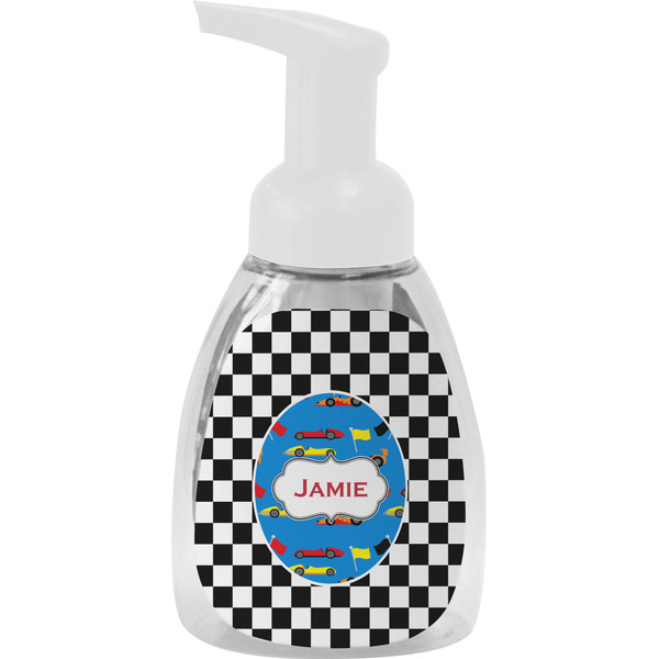 Custom Checkers & Racecars Foam Soap Bottle - White (Personalized)