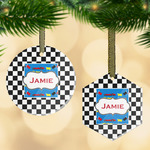 Checkers & Racecars Flat Glass Ornament w/ Name or Text