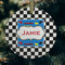 Checkers & Racecars Frosted Glass Ornament - Round (Lifestyle)