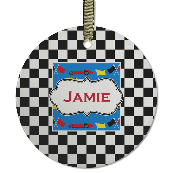 Checkers & Racecars Frosted Glass Ornament - Round