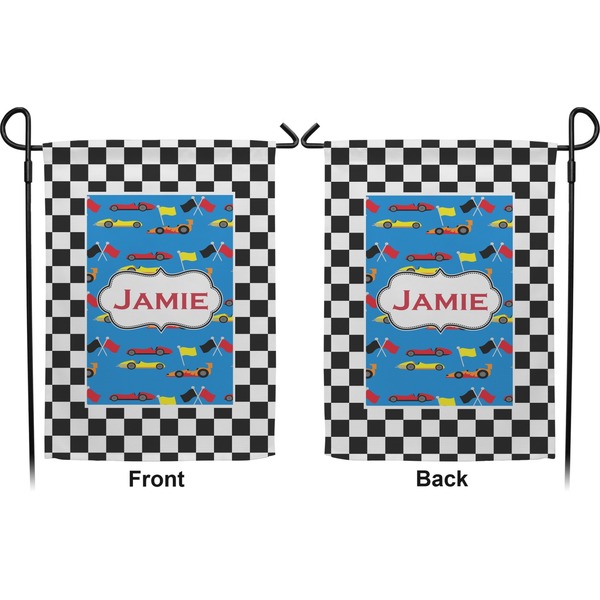 Checkers & Racecars Garden Flag - Double Sided Front and Back