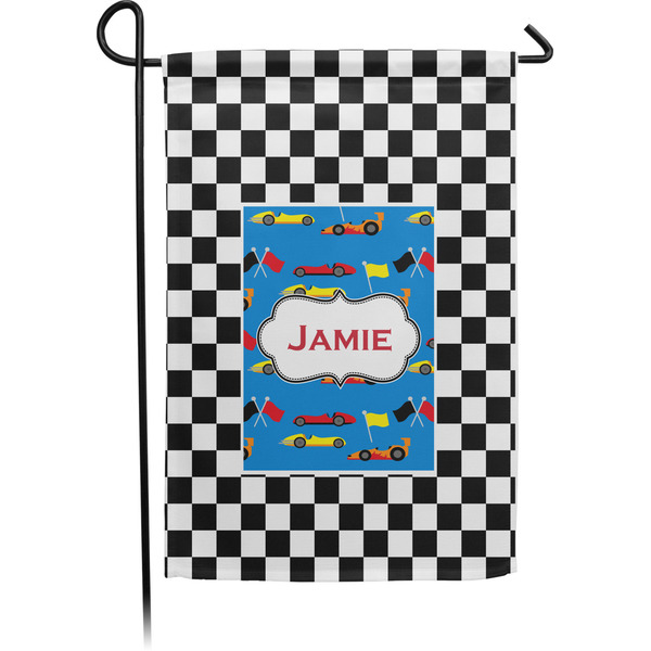 Custom Checkers & Racecars Small Garden Flag - Single Sided w/ Name or Text